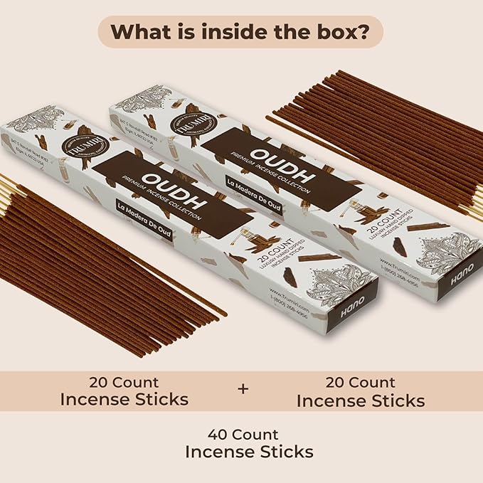 Oud Incense Sticks - Agarwood - Total 40 Insence-Sticks - Dual Pack of 20 Insense - Inciensos - Inscents - Natural Non Toxic Ingredients - Incents - Incence - Inscense - Insents