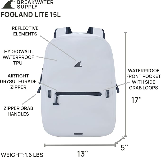 Breakwater Supply™ 100% Waterproof Submersible Backpack, Laptop Bag, Airtight Zippers | Travel Outdoors | Fogland 25L 20L 15L