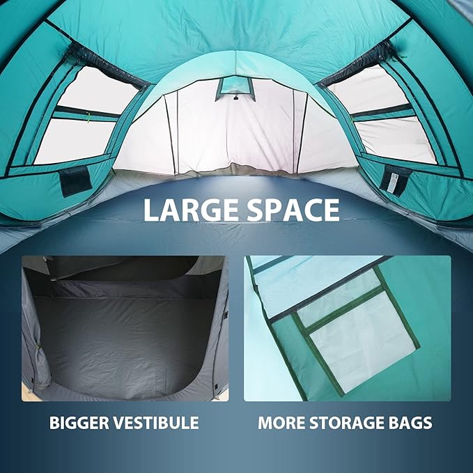 6 Person Easy Pop Up Tent,12.5’ x 8.5‘ x53.5,Automatic Setup,Waterproof, Double Layer,Instant Family Tents for Camping,Hiking & Traveling