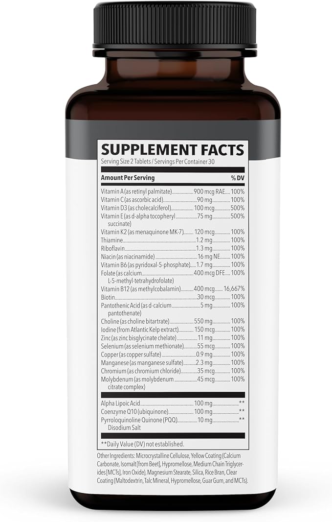 LifeSeasons NeuroQ Daily Essentials Multivitamin - Fortified Mental Performance & Overall Wellness - Improve Memory & Focus - B-Complex, Vitamin D, Folate, CoQ10, Pantothenic Acid & More - 60 Capsules
