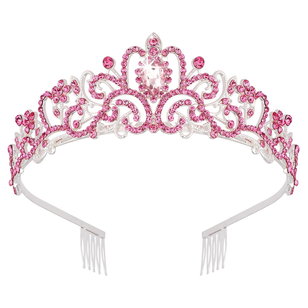 Didder Silver Tiaras and Crowns for Women, Pink Crystal Tiara Crowns For Women Girls Elegant Crown with Combs Princess Crown Tiara Birthday Crowns for Women Bridal Wedding Prom Birthday Party