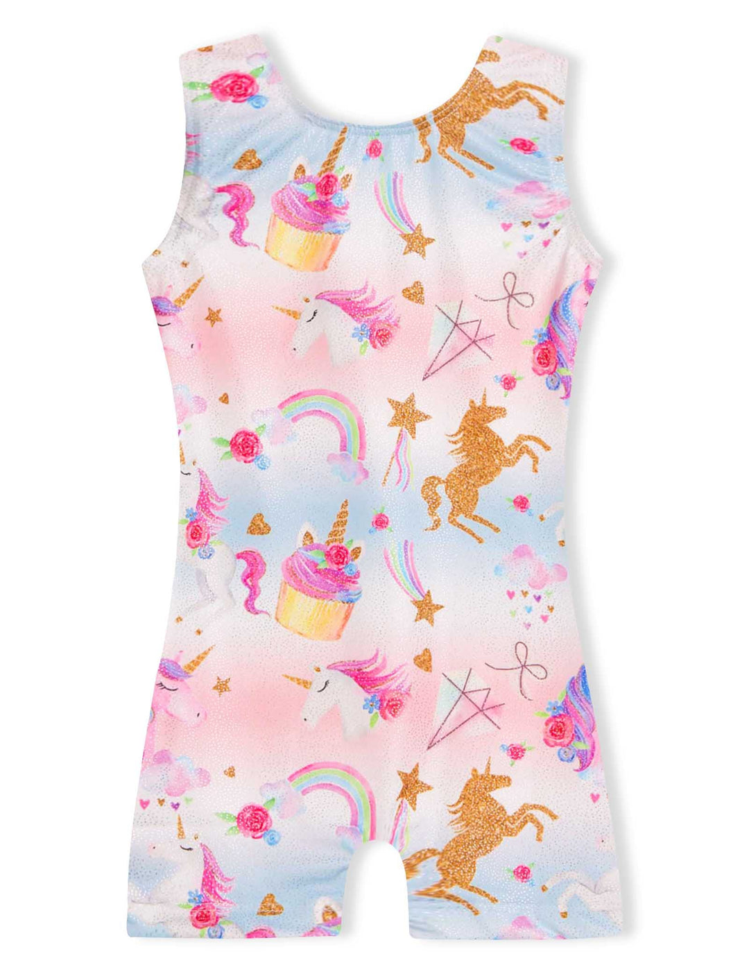 Domusgo Leotard for Girls Gymnastics Size 5-6 Years Old Sparkly Sleeveless Rainbow Unicorn Biketards