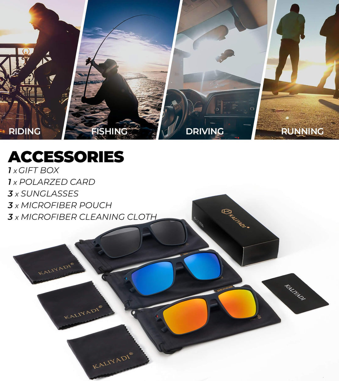 KALIYADI Polarized Sunglasses Men, Lightweight Mens Sunglasses Polarized UV Protection Driving Fishing Golf (Frame Blue|Lens Black/Dark Blue/Red)