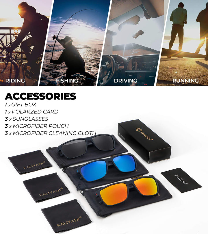 KALIYADI Polarized Sunglasses Men, Lightweight Mens Sunglasses Polarized UV Protection Driving Fishing Golf (Frame Blue|Lens Black/Dark Blue/Red)
