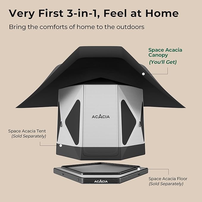 ACACIA Canopy 2-3 Person for Space Acacia Camping System, PU2000 Waterproof Camping Tarp for 4 Season Camping, UPF50+ Sunproof Tent Tarp with 2 Telescoping Poles, Carry Bag, Moonstone