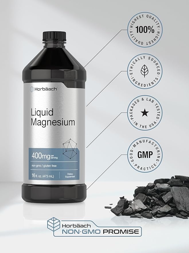Horbäach Liquid Magnesium 400 mg | 16 oz | Vegetarian, Non-GMO & Gluten Free Supplement