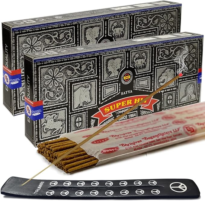 TRUMIRI Incense Stick Holder Bundle with Satya Super Hit 100g Incense Sticks - Pack of 2 (Approx 200 Sticks)