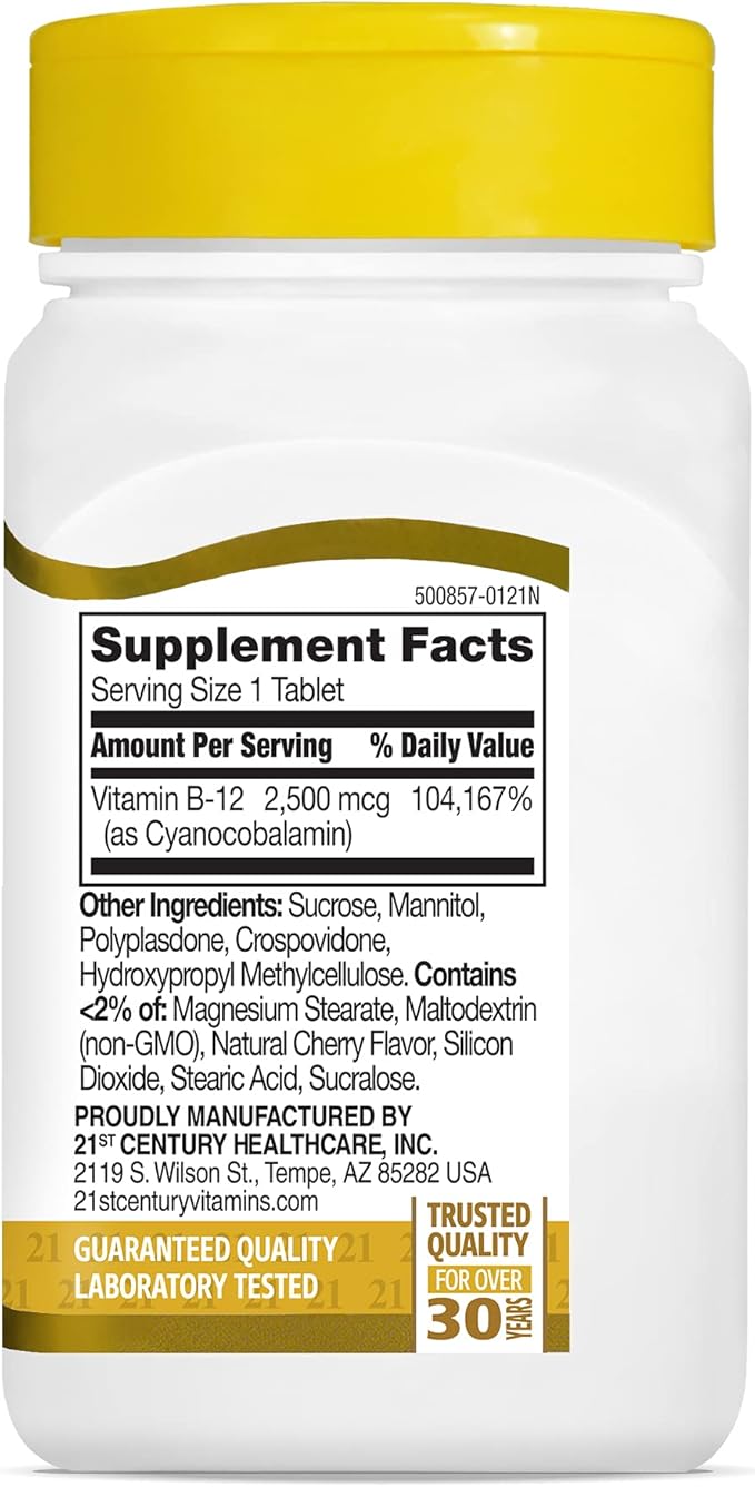 21st Century B 12 2500 mcg Sublingual Tablets, 110 Count (Pack of 2)