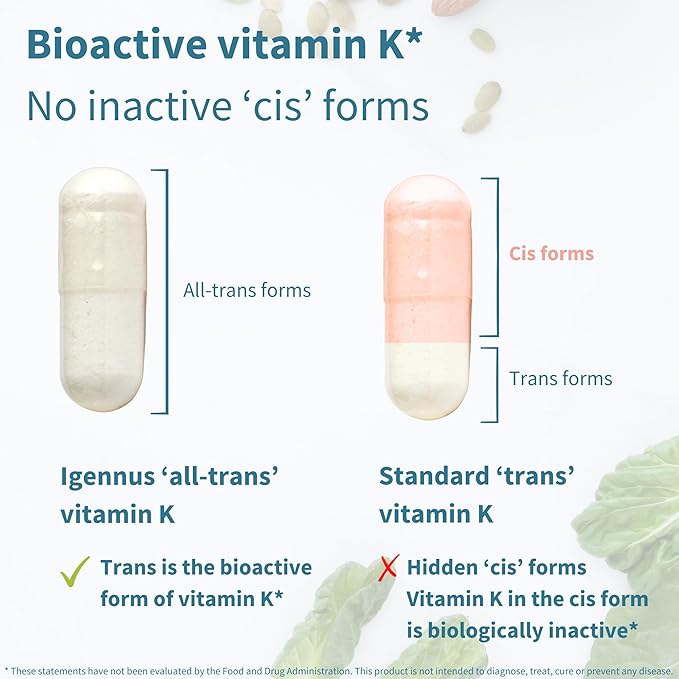 Igennus High Strength Triple Vitamin K Complex 2700 mcg, Vitamin K1 & K2 (MK-4 & MK-7), Advanced Bioactive Forms, Bone & Cardiovascular Support, Clean Label, Vegan, 90 Capsules