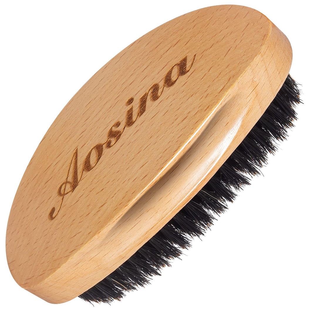 Aosina Wave Brush - Hair Brush For Men With 100% Natural Beech Wood & Reinforced Pure Black Boar Hair Bristle, Soft Beard Brush