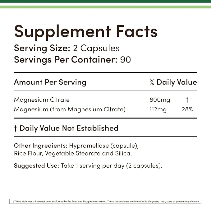 Magnesium Citrate 800mg, 180 Capsules, Digestion & Constipation Support, Vegan Safe, Non-GMO, Double Wood Supplements