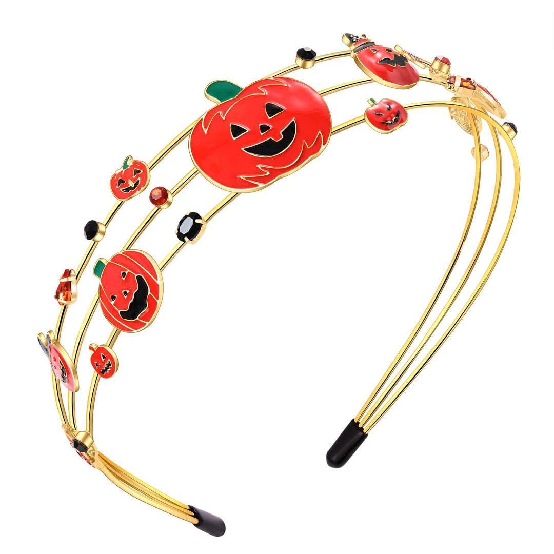 Mokkia Spooky Pumpkin Jeweled Rhinestone Pearl Headband - Halloween Costume Accessory & Party Favors