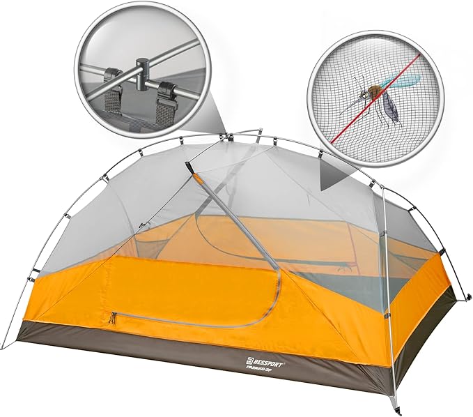 Bessport Camping Tent for 2-3 Person, Lightweight Backpacking Tent Waterproof Windproof Two Doors Easy Setup Double Layer Outdoor Tents for 3 to 4 Seasons, Suitable for Outdoor,Hiking,Camping