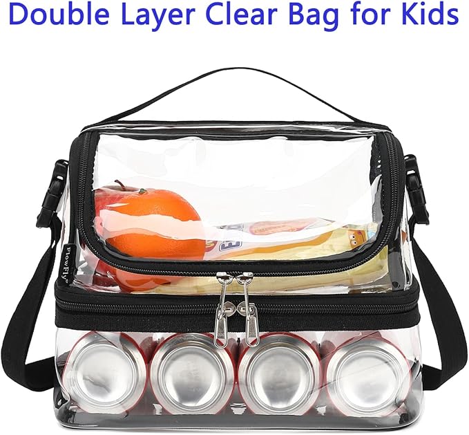 FlowFly Double Decker Cooler Insulated Lunch Bag Large Tote for Boys, Girls, Men, Women, With Adjustable Strap,Clear