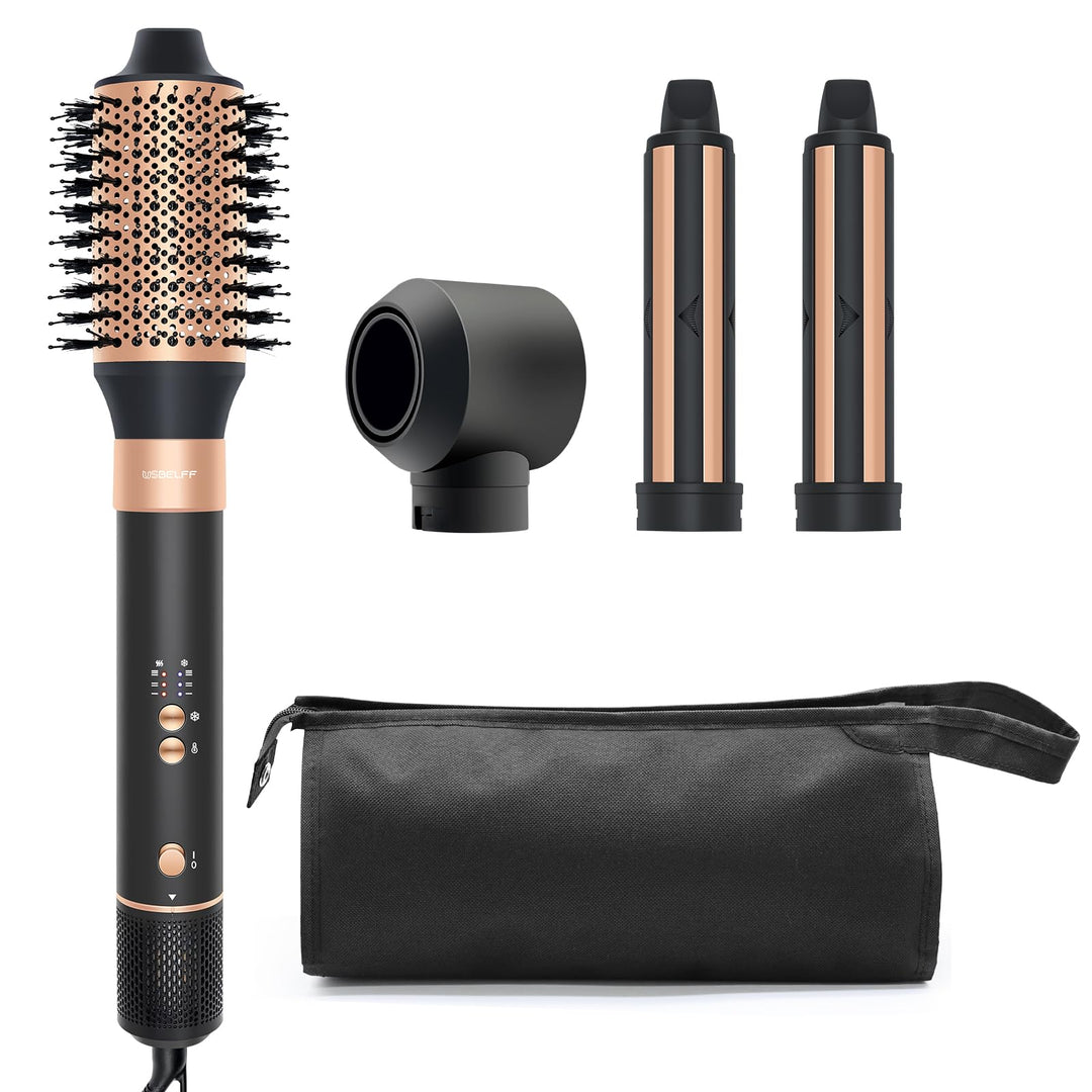 Air Hair Dryer Brush Styler, Auto Wrap Curlers, High-Speed Oval Blow Brush Hair Dryer (Black-Golden)