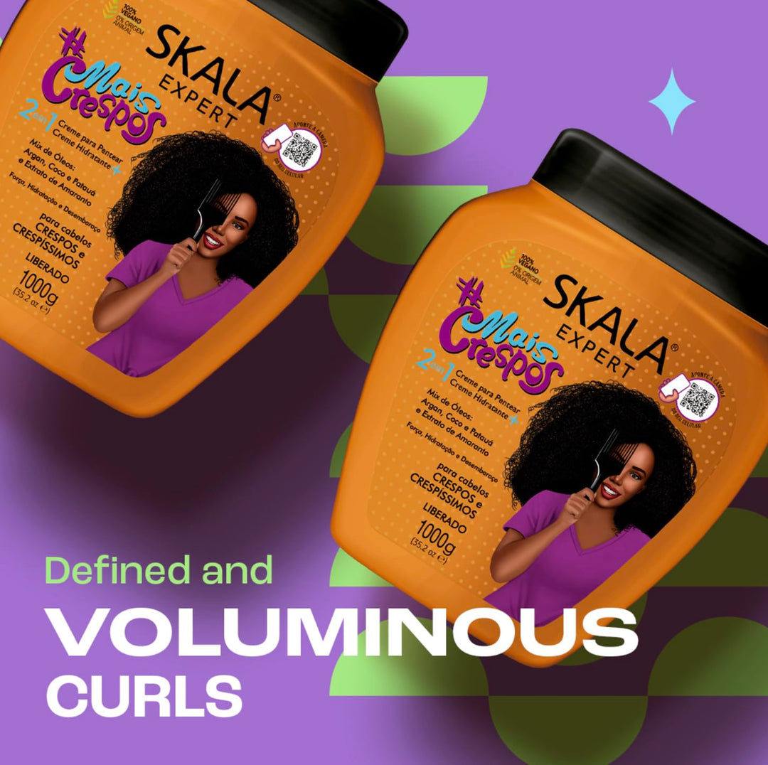 SKALA Mais Crespos Super Curly Hair Type 4ABC - Hydrate , Eliminate Frizz 2 IN 1 Conditioning Treatment Cream and Cream To Comb 35.2oz