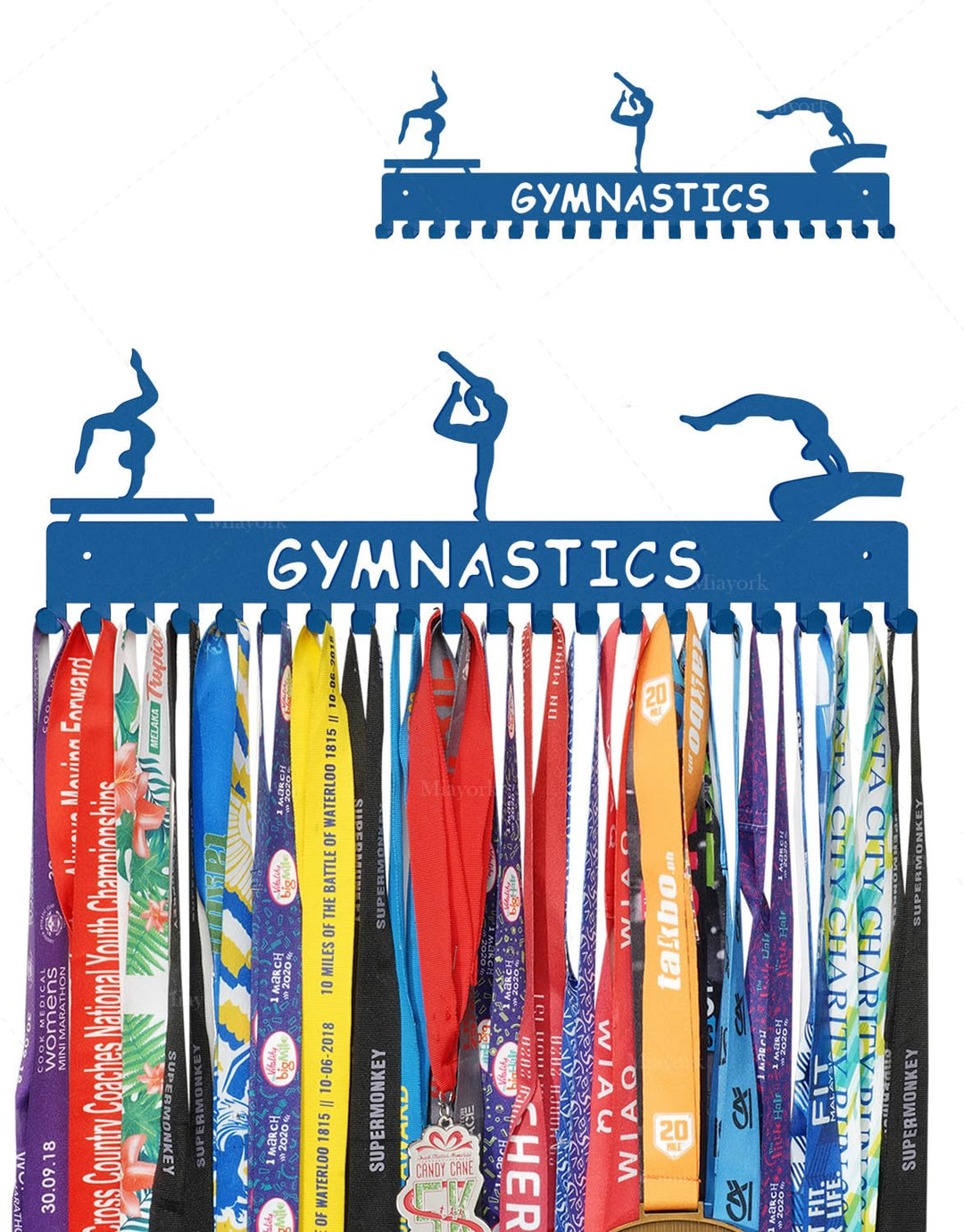 Light Blue Gymnastic Medal Hanger Display Ribbon Hanger Rack for More medals-Easy Installation Easy to Use with 20 hanging hooks-Gymnastics Medal holder for Girls- Medal Hanger Display Upgraded