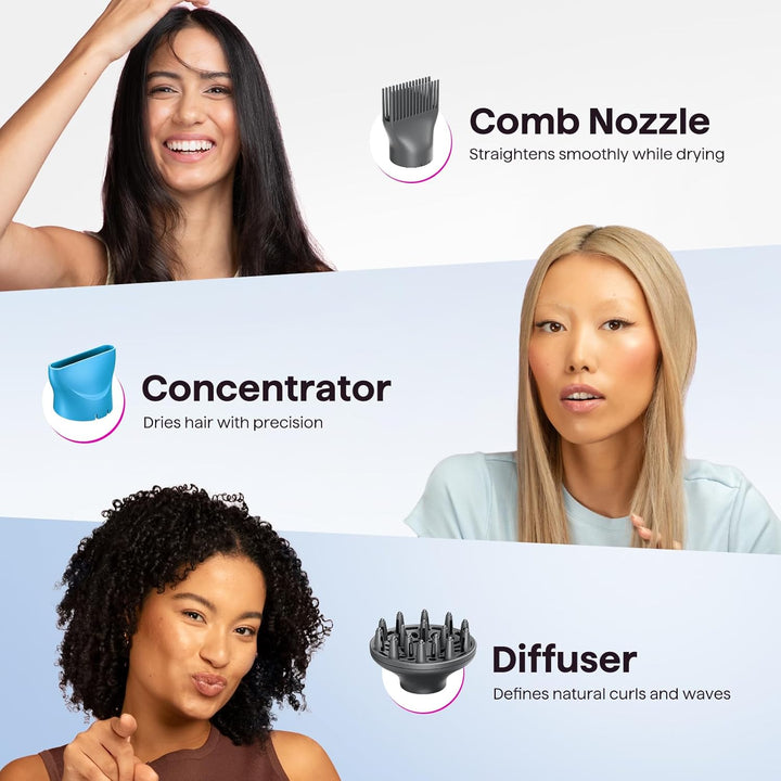 Ionic Hair Dryer for Curly Hair | 1875W Fast Drying | Diffuser & Attachments | Rose Gold