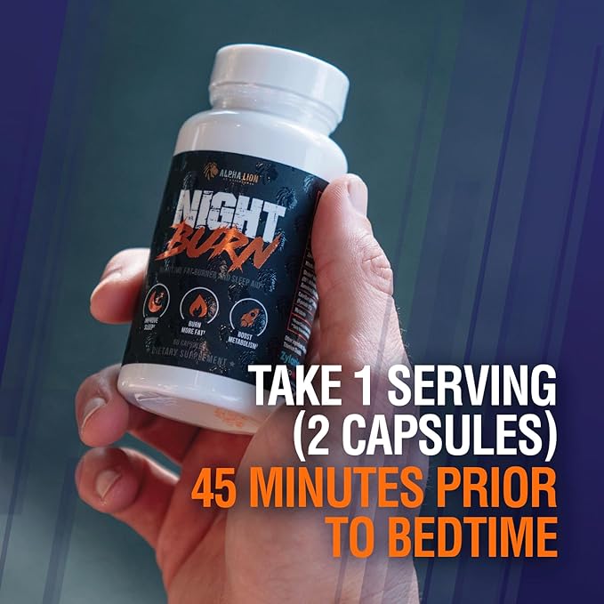 ALPHA LION Night Burn, Metabolism Booster for Weight Loss, Less Body Fat, More Muscle, Promotes Lean Body, Calorie Burning Supplement, Relax Better, Promote Healthy Cortisol (60 Capsules)