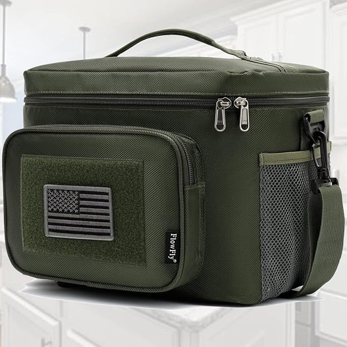 FlowFly Tactical Lunch Bag Large Insulated Lunch Box Cooler Tote for Men, Women with MOLLE/PALS Webbing (Army#Green, Large)