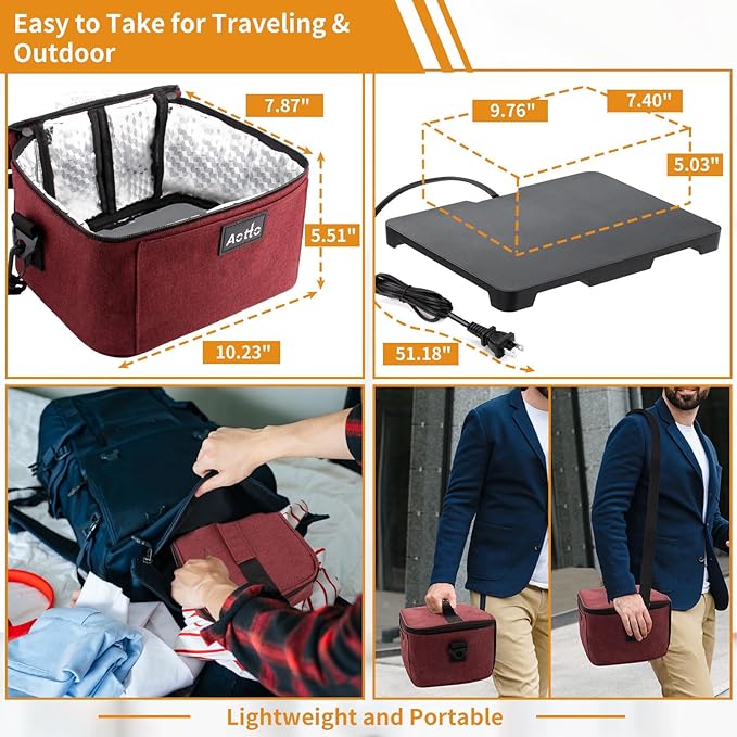 Aotto Portable Electric Lunch Box Food Heater - 110V Portable Oven and Food Warmer, Heated Lunch Box for Adults, Cook, Reheat, and Keep Meals Warm for Travel, Office, and Home - Red