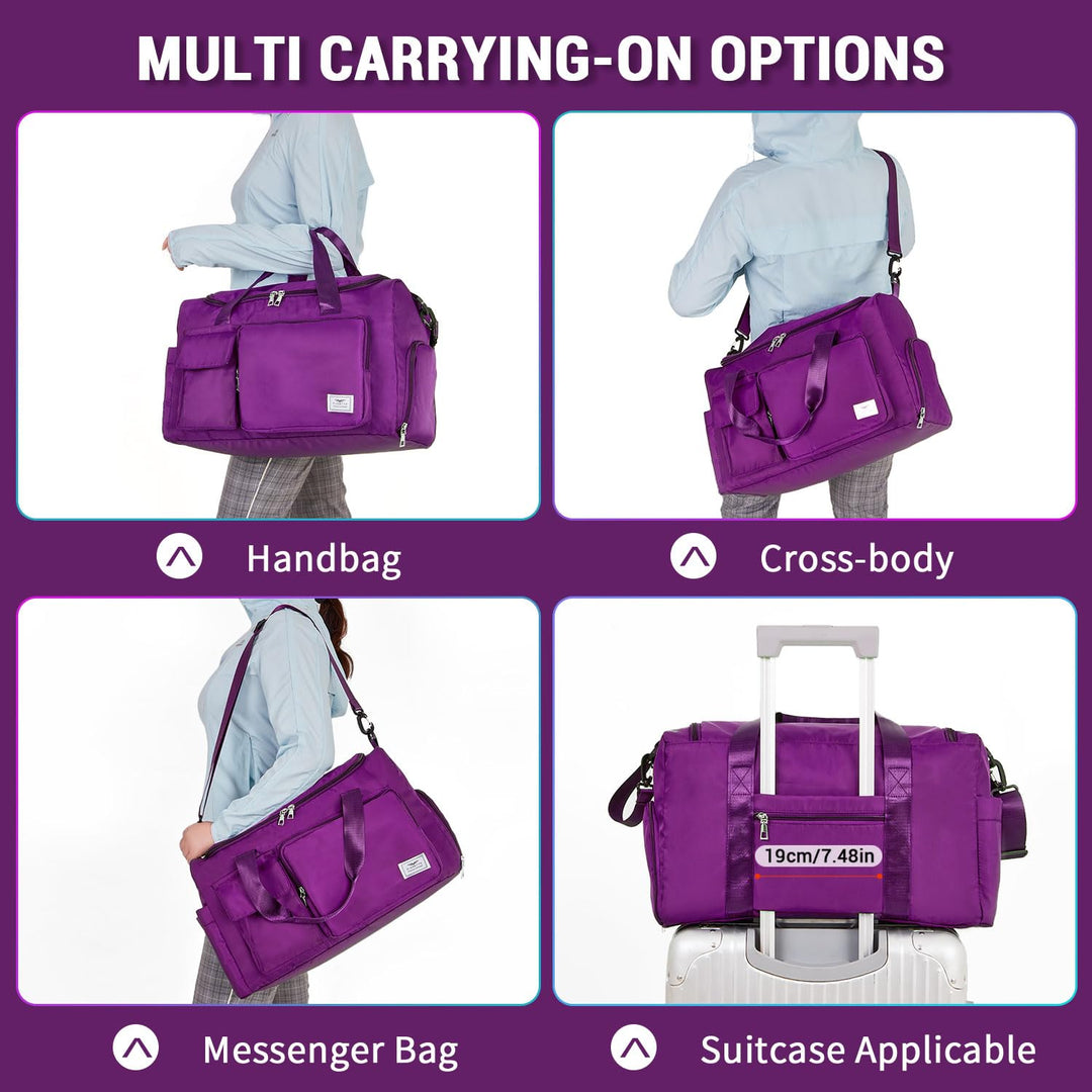 FIORETTO Women's Water-Resistant Gym Duffle Bag with Shoes Compartment, 37L Capacity, Multi-Functional, Ideal for Travel, Gym, Sports, Weekender, Violet