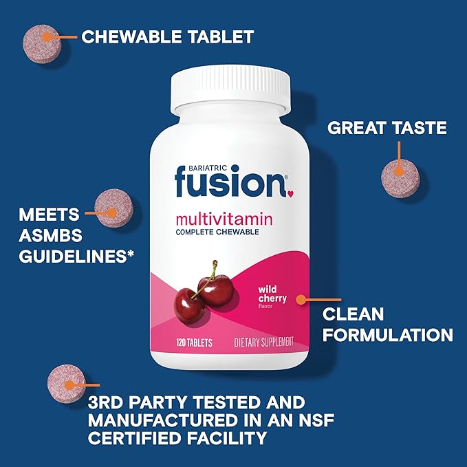 Bariatric Fusion Bariatric Multivitamin with Iron Complete Chewable | Wild Cherry | Post Bariatric Vitamins for Gastric Bypass and Sleeve Gastrectomy | One Month Supply