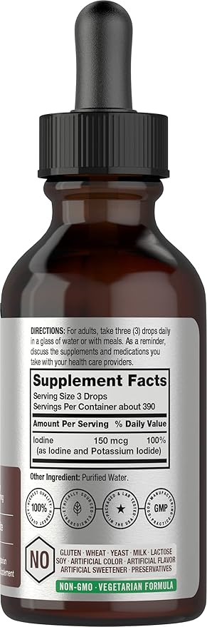Horbäach Liquid Iodine Drops | 2 fl oz | 150 mcg | Iodine & Potassium Iodide Liquid Tincture | Vegetarian, Non-GMO, Gluten Free Supplement