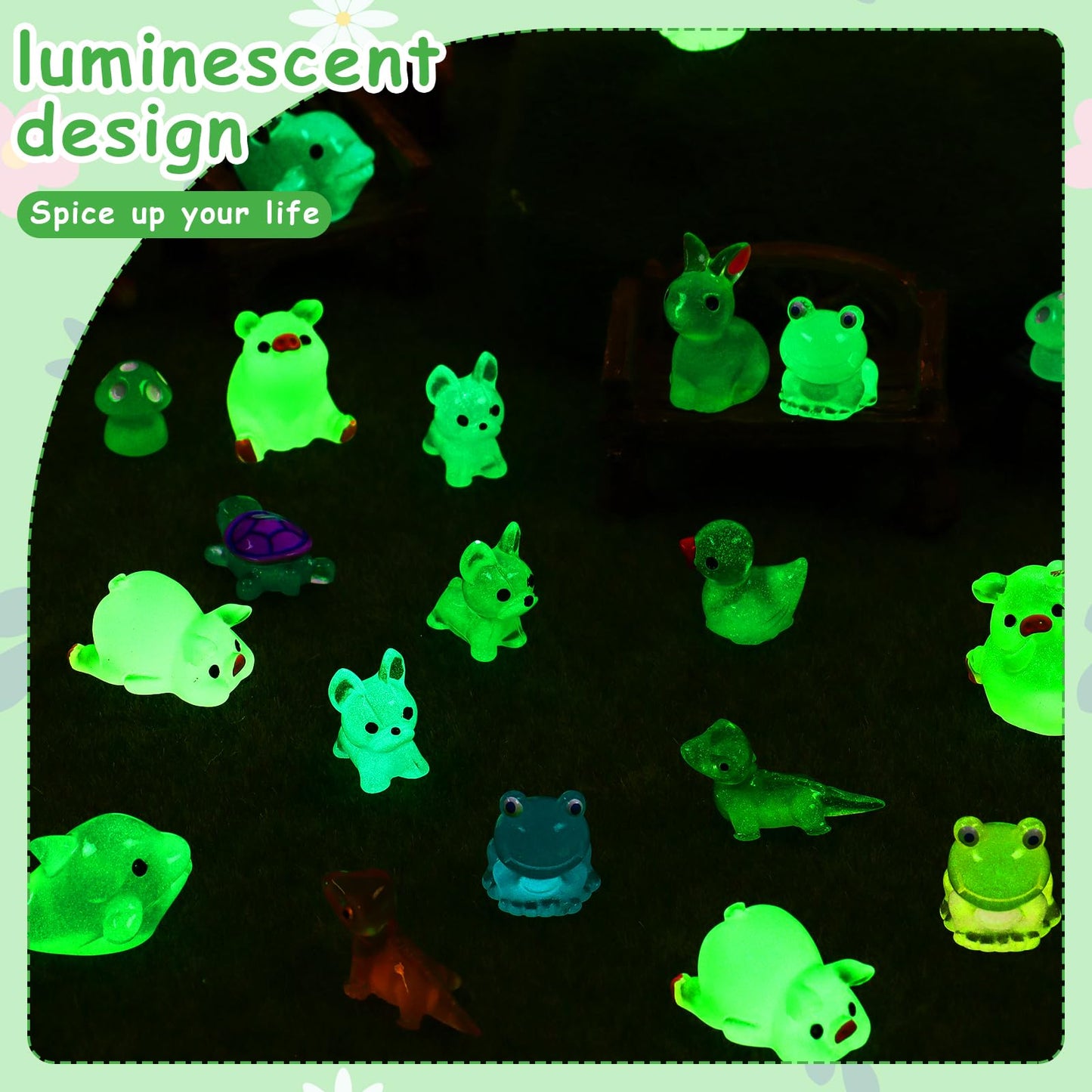 150 Pcs Mini Resin Animals Luminous Mini Animals Luminous Mini Resin Animals Glow in The Dark Figurines Mini Ducks Frogs Rabbits Turtle Lizard Tiny Toy Animal for Landscape Garden Dollhouse Decoration