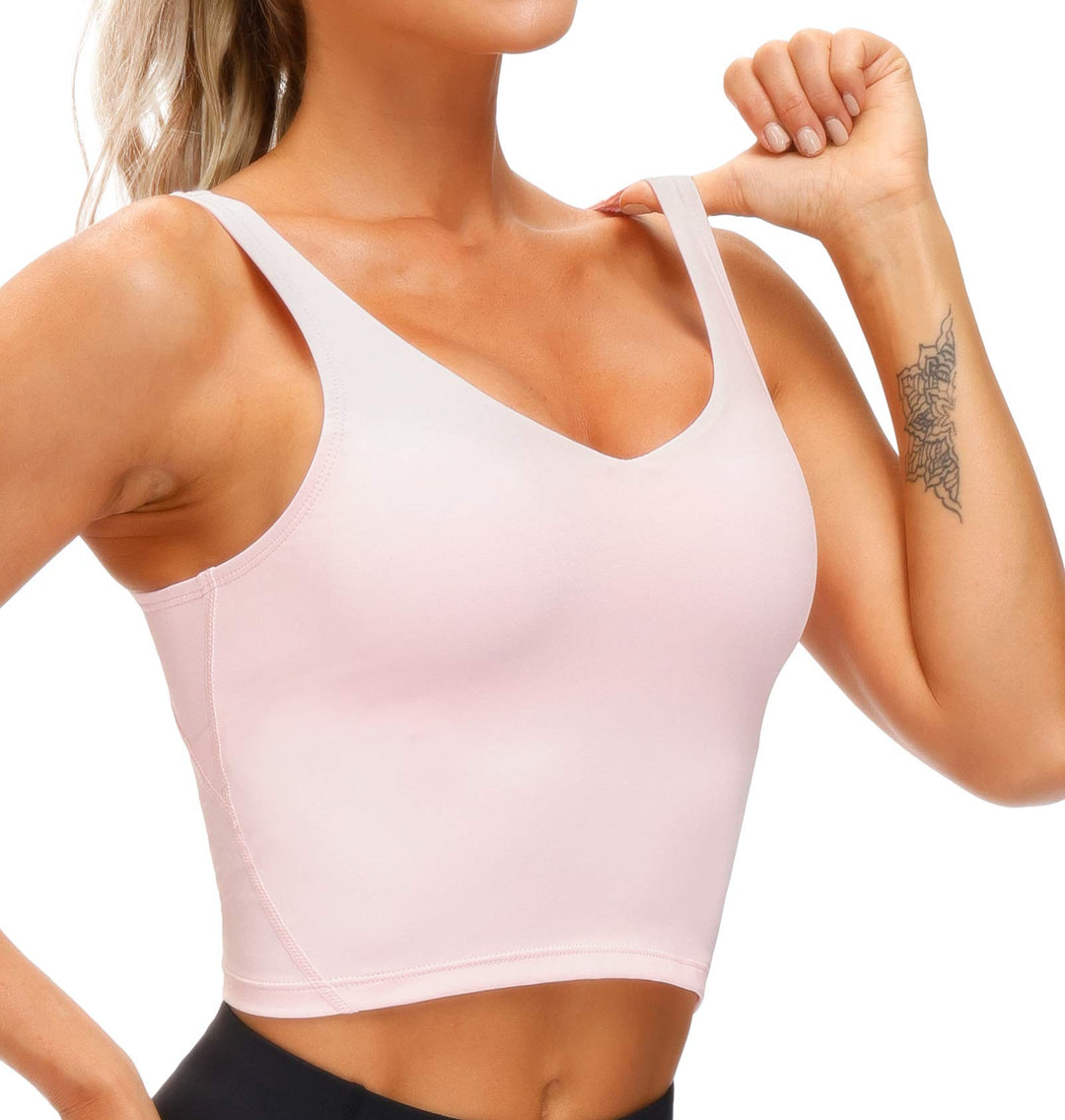 Women’s Longline Sports Bra Wirefree Padded Medium Support Yoga Bras Gym Running Workout Tank Tops (Pink, X-Small)