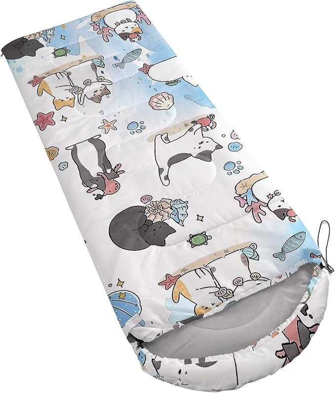 AILONEN Kids Floral Cat Camping Sleeping Bags,Lightweight & Waterproof,3 Season Warm & Cool Weather,Kawaii Kitten Sleeping Bags for Girls Adults,Travelling,Outdoors
