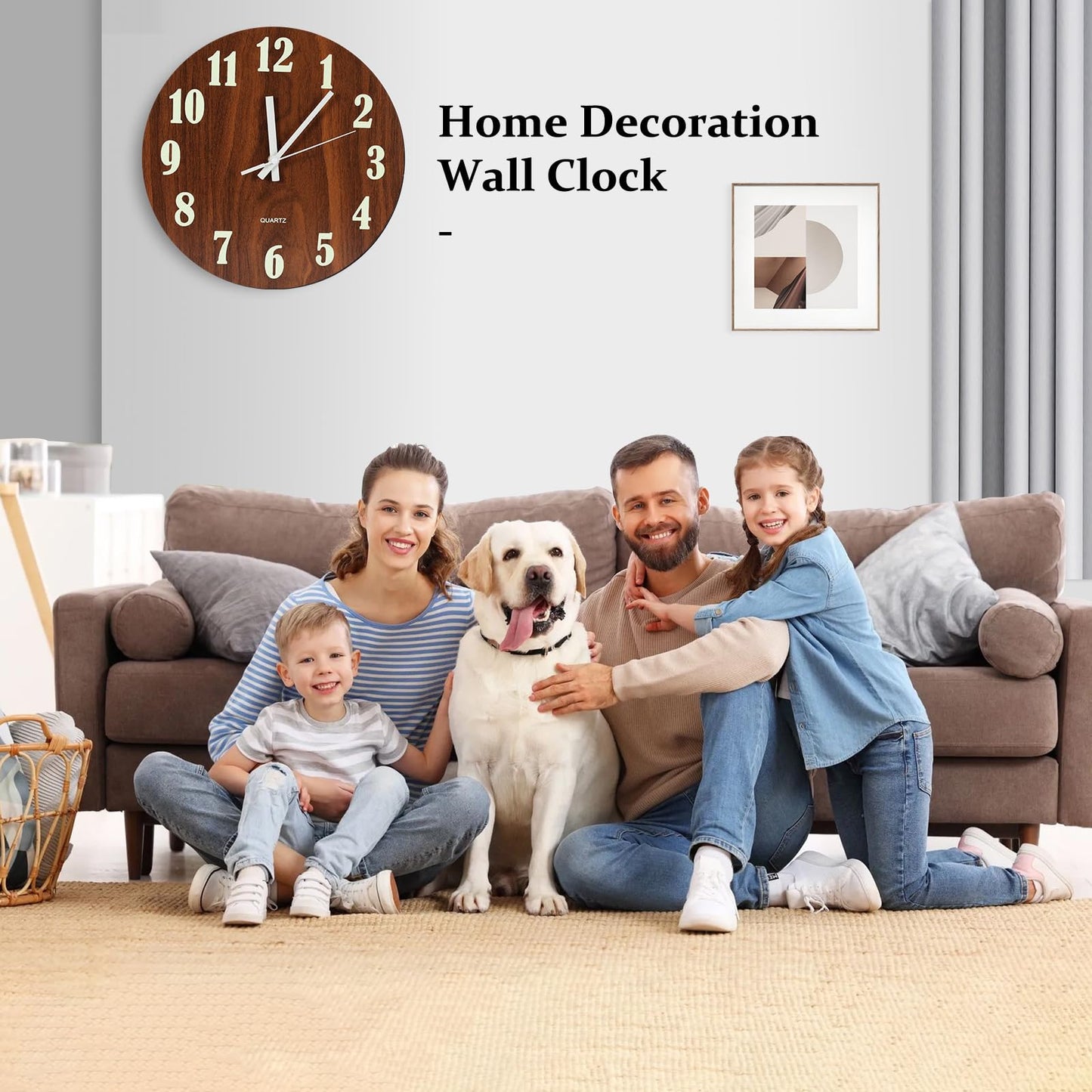 BTBHIHO 12''Luminous Wall Clock, Wooden Silent Wall Clocks Non Ticking, Battery Operated Glow in The Dark Clock, Home Wall Watch for Living Room Kitchen Decoration Bedroom Study Office