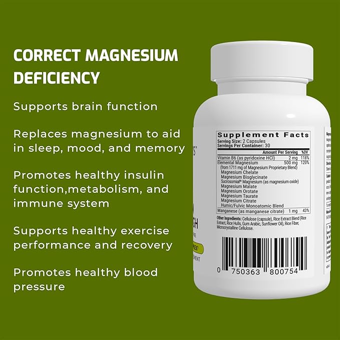 BIOptimizers Magnesium Breakthrough Supplement 4.0 - 7 Forms of Mg: Glycinate, Malate, Citrate, and More - Natural Support for Sleep and Cognitive Function - 60 Capsules- Calming Vitamins Complex