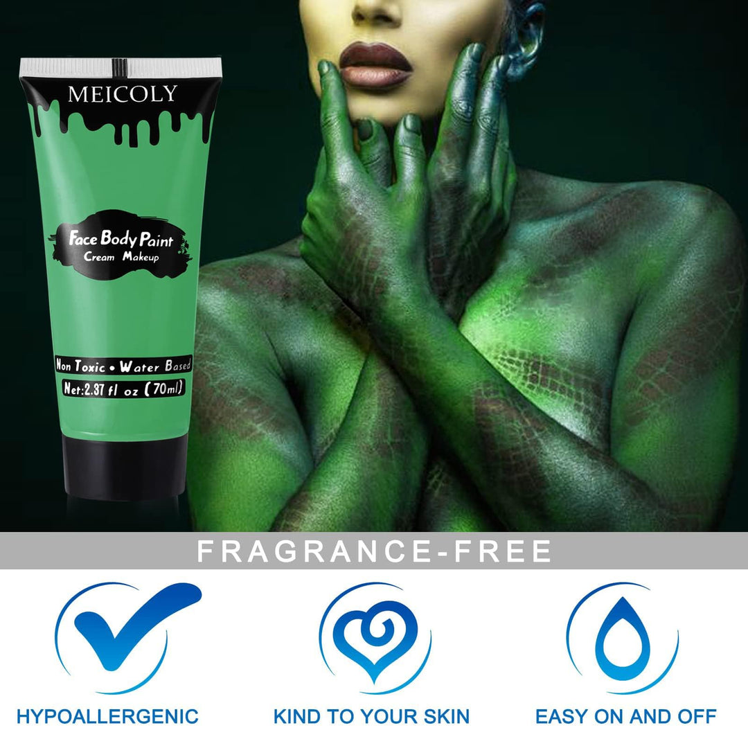MEICOLY Green Face Body Paint,St. Patrick’s Day Face Paint Makeup Accessories,Camouflage Gamora Hunting Hulk Body Paint for Adults and Kids,Halloween SFX Witch Makeup Face Paint