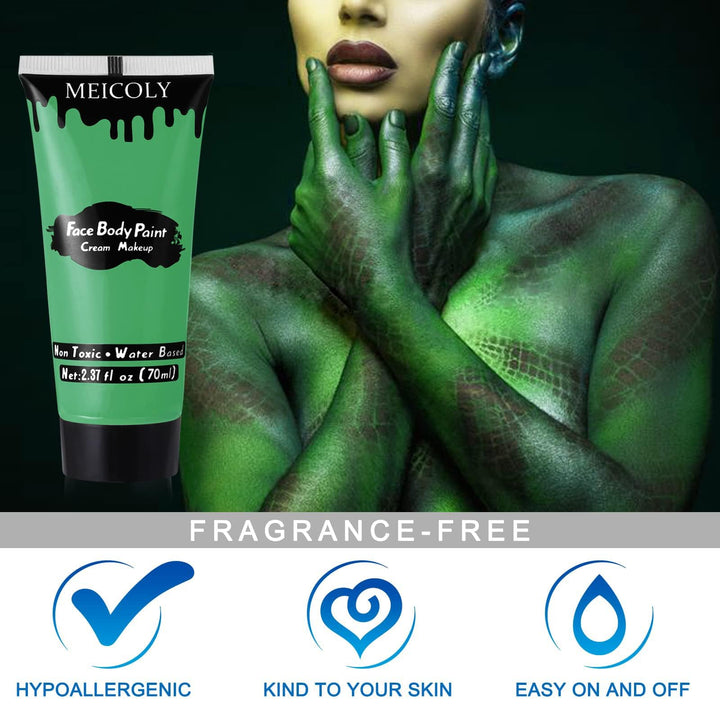 MEICOLY Green Face Body Paint,St. Patrick’s Day Face Paint Makeup Accessories,Camouflage Gamora Hunting Hulk Body Paint for Adults and Kids,Halloween SFX Witch Makeup Face Paint