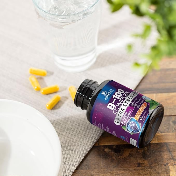 Vitamin B Complex Capsules with Vitamins B6 B12 B100 C Biotin Folate & Folic Acid - Supplement for Heart, Brain, & Nerve Support - Super Complete B-Complex for Immune & Energy Support - 60 Capsules