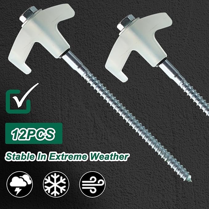 8" Screw in Tent Stakes-12Pcs Metal Ground Anchors for Camping-Tent Stakes Heavy Duty, Threaded Spikes with Hex Head Driver, Includes Storage Box