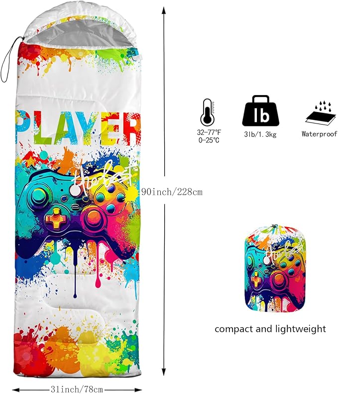 AILONEN Boys Sports Camping Sleeping Bags,Lightweight & Waterproof,3 Season Warm & Cool Weather,Black Player Basketball Sleeping Bags for Kids Adults,Travelling,Outdoors