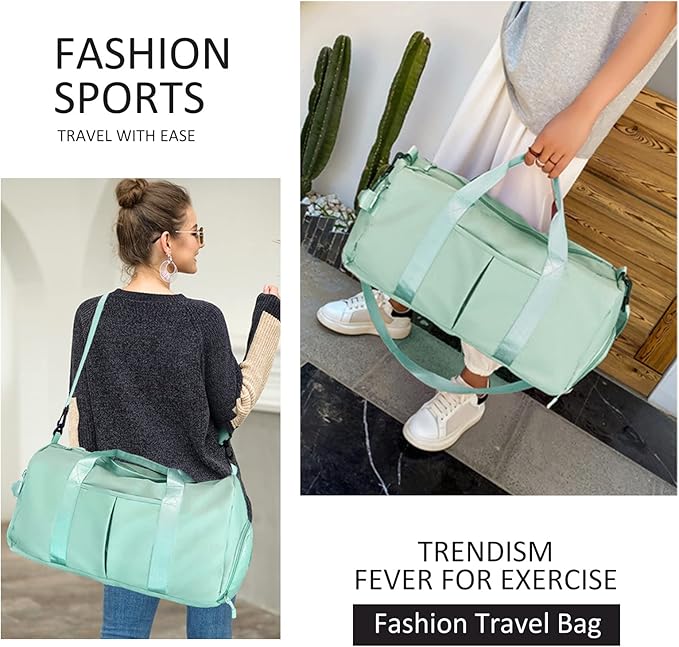 ZGWJ Sports Gym Bag with Wet Pocket & Shoes Compartment, Waterproof Shoulder Weekender for Women and Men Swim Travel Lightweight easy Carry on Green