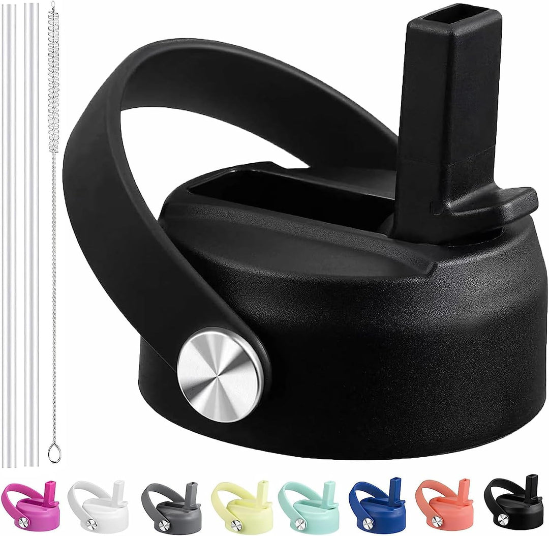 Straw Lid for Hydroflask, Lids with Straw Compatible with Hydro Flask Wide Mouth 32 40 oz Water Bottle, Straw cap for Hydroflask Lid Replacement, Flip Top with Flex Handle (Black)