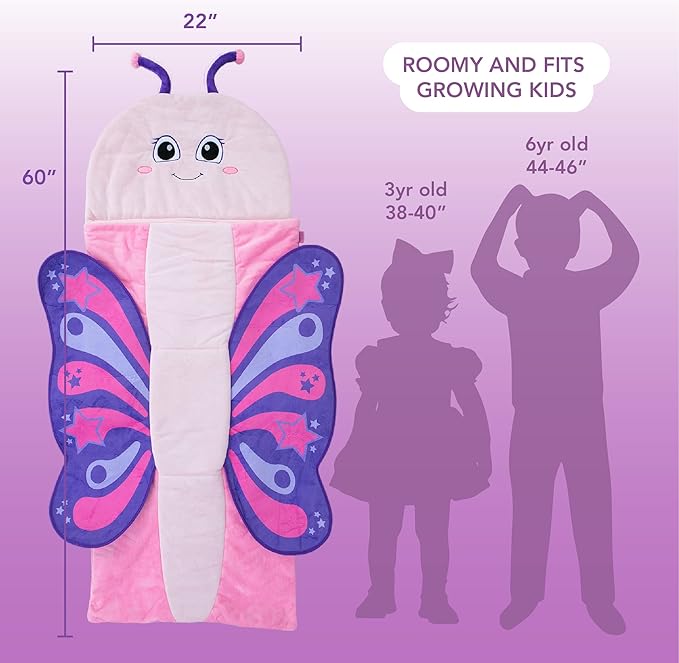 Bixbee Kids Sleeping Bag, Soft Sleepy Sack for Kids & Toddlers | Easy Roll Up Design for School, Daycare + Naptime, 60 x 22 Inches | Cozy Slumber Bag w Lining for Girls + Boys