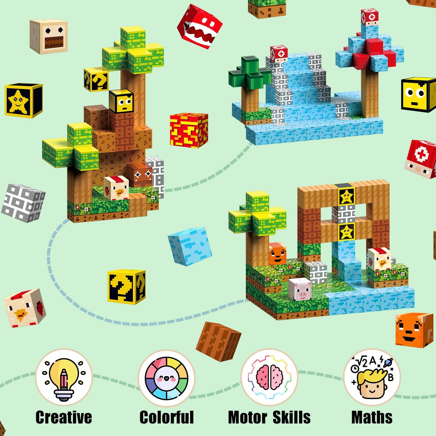 104 PCS Magnetic Blocks Building Toys, Build 3D Magnetic Building Blocks Set for Kids Ages 3+, Magnet Blocks STEM Sensory Educational Christmas Birthday Gifts Construction Toys, Birthday Gift for Kids