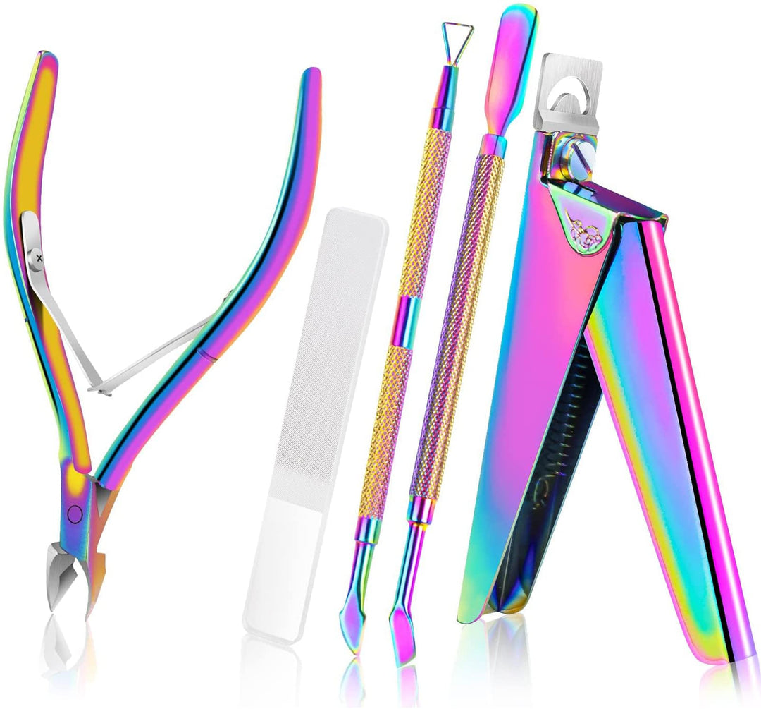 Alle'S Acrylic Nail Clippers 5 In 1 Kit With Glass Nail File Cuticle Trimmer Nipper Cuticle Pusher Nail Gel Polish Remover Stain