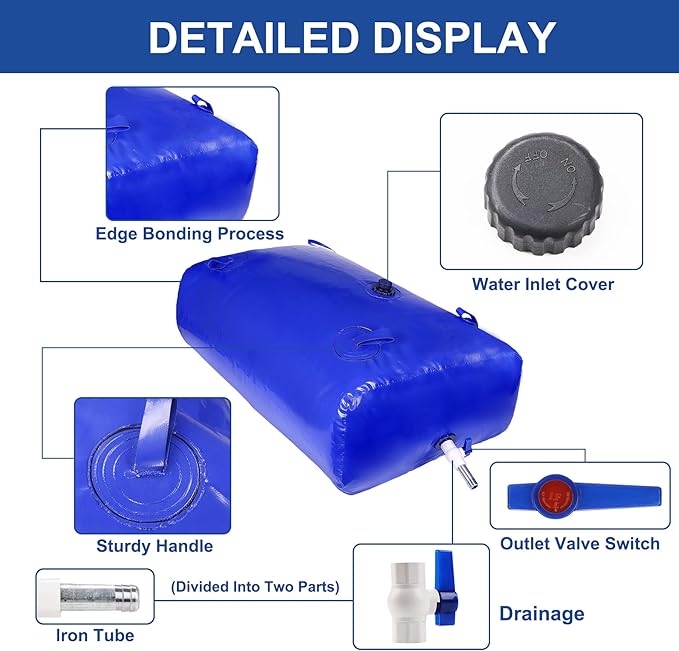 540 L/142 Gal Water Bladder Tank, Foldable Portable Water Storage Container, Emergency Water Bag for RV, Truck Bed, Fire Prevention, Drought Resistance, Blue
