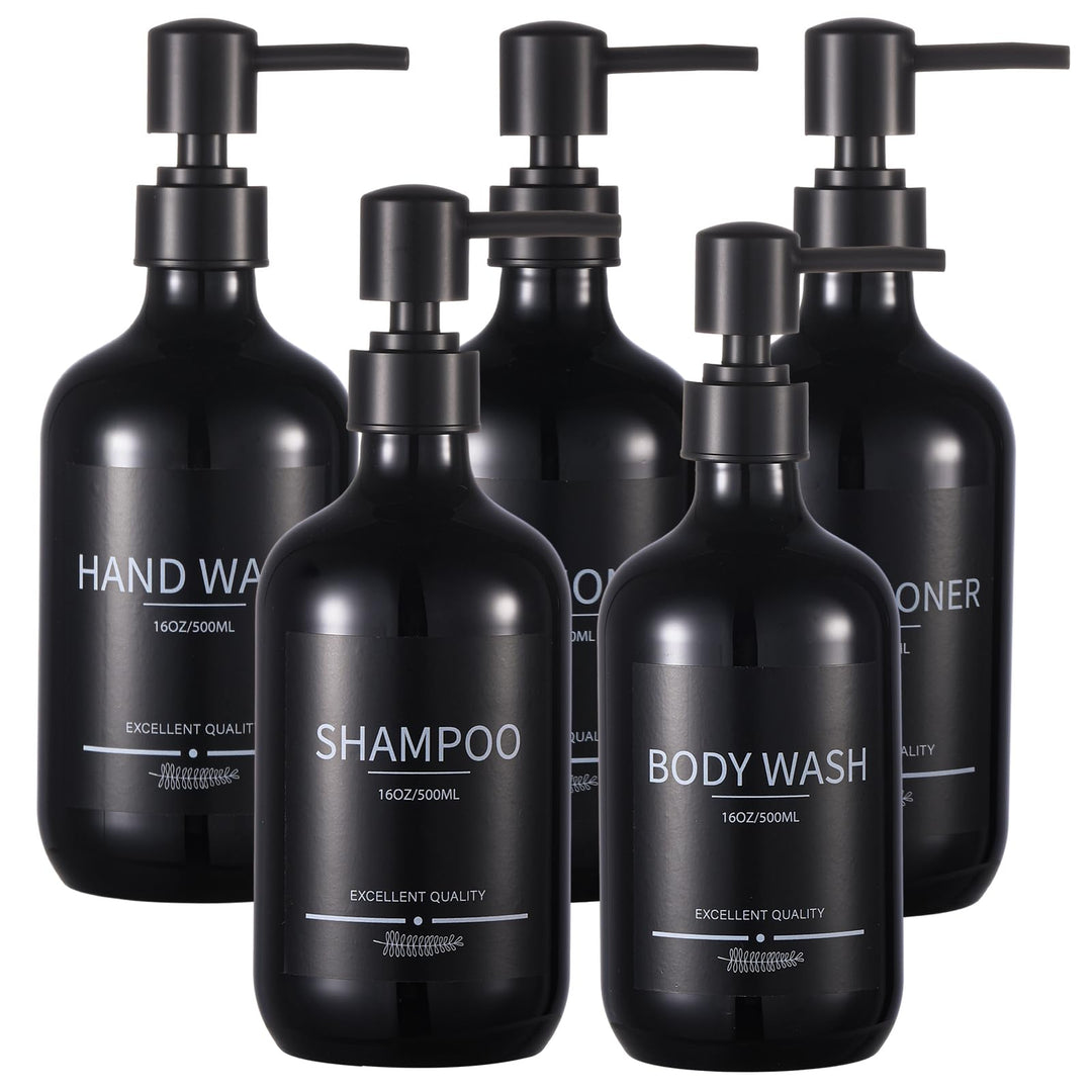 Shampoo and Conditioner Dispenser(5Pack)16.9oz Shampoo and Conditioner Bottles,Refillable Shampoo and Conditioner Bottles,Shampoo Dispenser for Shower,Shampoo Bottles(Black)