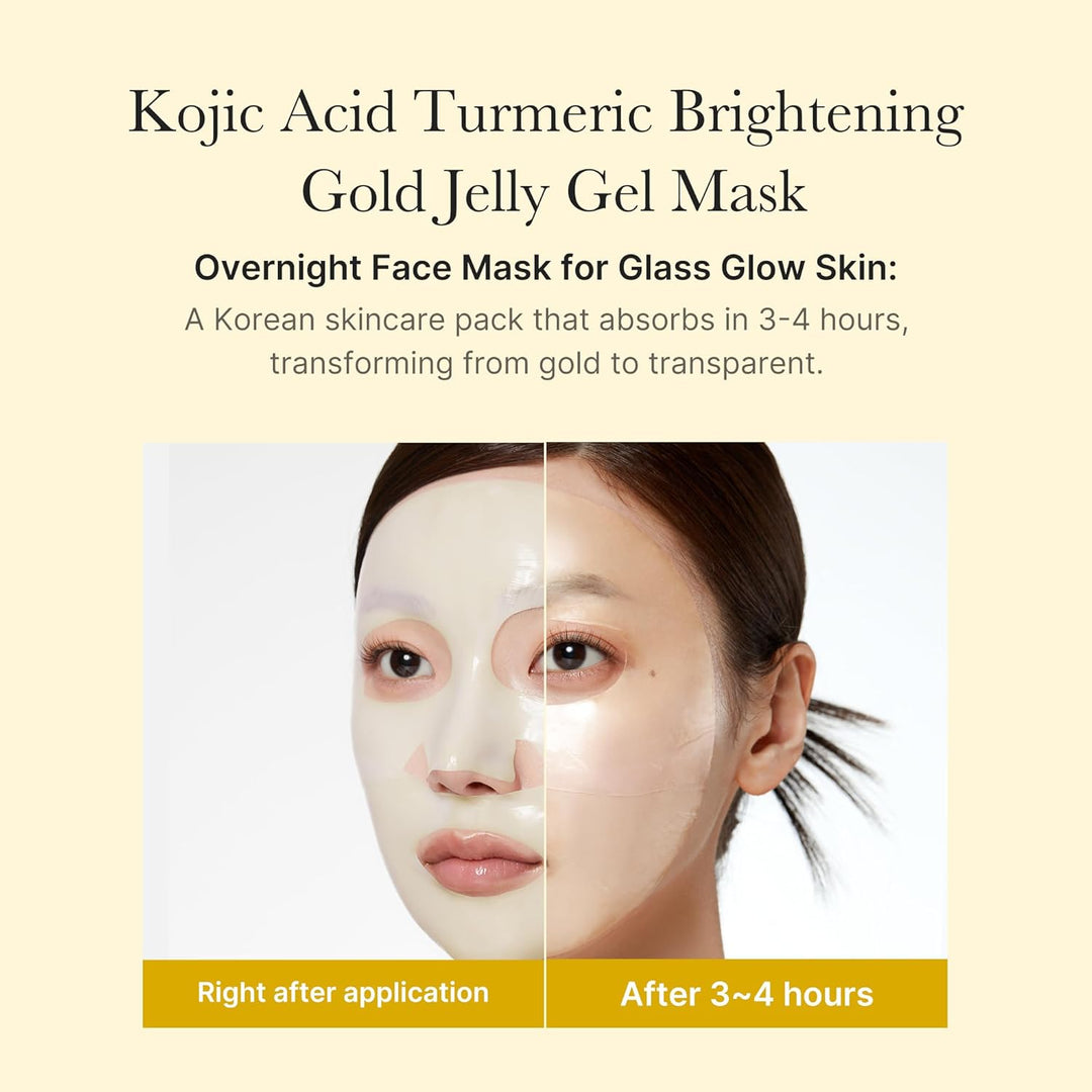 Kojic Acid & Turmeric Brightening Gel Mask | Overnight Hydrating Mask for Glass Skin | Korean Skincare, 28g x 4