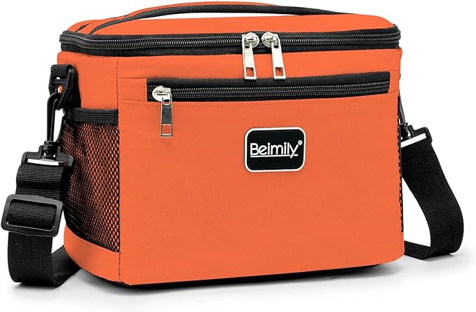 BEIMILY Lunch Box for Men/Women,Small Insulated Lunch Bag,Reusable LunchBox for work Picnic Beach,Leakproof Soft Cooler Tote Bag Organizer with Adjustable Shoulder Strap for Adults(Orange)