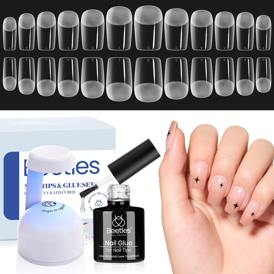 Beetles Gel Nail Kit Easy Nail Extension Set 504Pcs Beetles Gel X Pre Filed Half Matte Short Square Soft Etch X Gel Nail Tips Wi