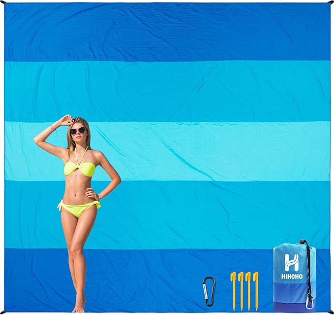 Beach Blanket, Wateresistant Sandproof Sand Free Beach Mat with Corner Pockets Portable Bag for Festival Picnic and Outdoor Camping Activties (BL-MIX5, 120"×108"(8 Person))