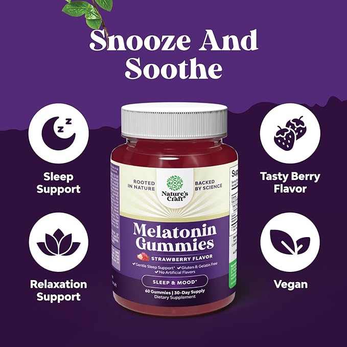 Melatonin 5mg Natural - Gelatin Free and Halal Melatonin Gummies 5mg Sleep Supplement for Adults - Strawberry Sleep Gummies for Adults Fall Asleep Faster with Natural Flavors and Colors 60ct